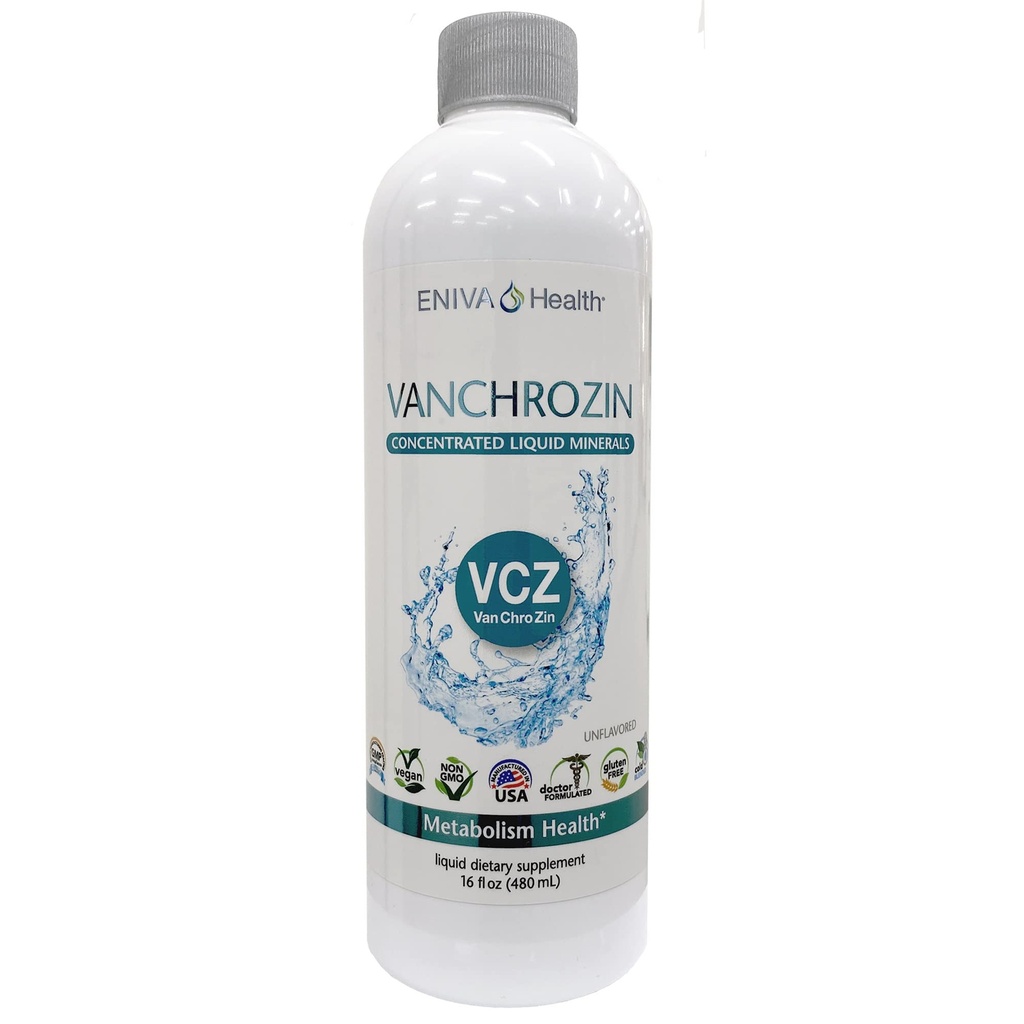 Eniva Health VANCHROZIN Liquid Ionic Minerals Supplements, Vanadij, Krom in cink, Diabetic Friendly, 16 Fl Oz, 96 Servings