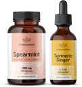HERBAMAMA Spearmint in kurkuma ingver Kit - paket 1000 mg pearmin list kapsule & kurkuma ingver Tinktura 2 fl oz - vegan, ne-GMO, sladkor in alkohol brez - 2 paket