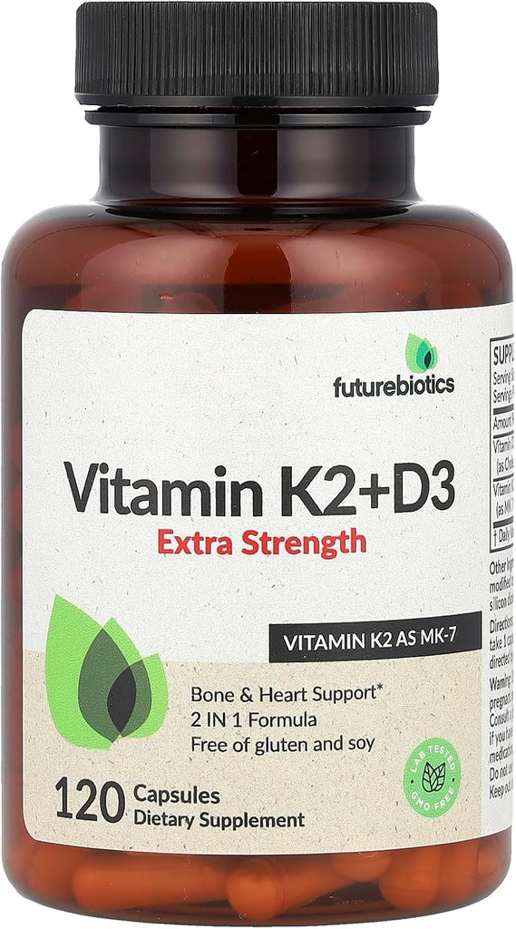 Futurebiotiki Vitamin K2 + D3, Dodatna jakost, 120 kapsul