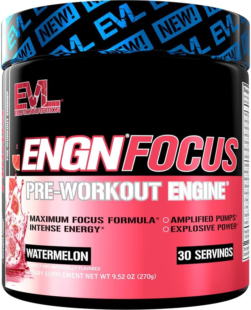 Evolution Nutrition ENGN Focus - Intenzivno pre-workout z Creatine - Maksimalna formula za fokus - Pred-workout prašek za trajno energijo - z Beta-Alanin & Caffeine - 30 Servingov - Watermelon