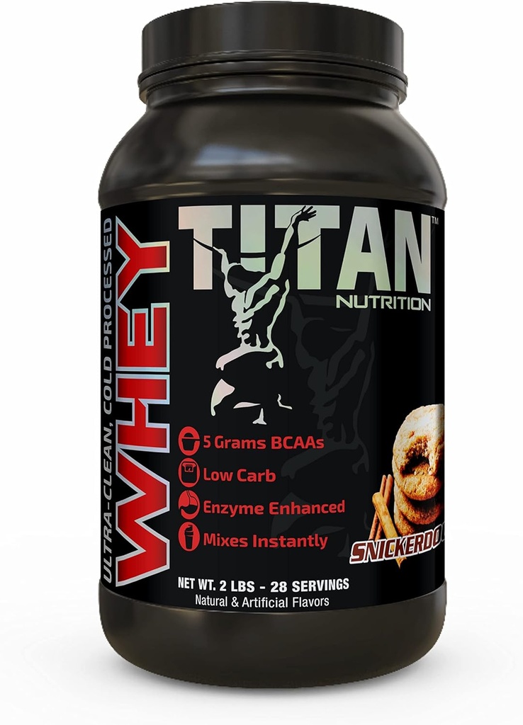 Titan Whey Protein Powder - Premium, hitro absorbira Whey s 23 g beljakovin, BCAA, in prebavne encime na serviranje - podpira Lean Muscle Mass & Optimalna prebava - 2 funta, Snickerdoodle