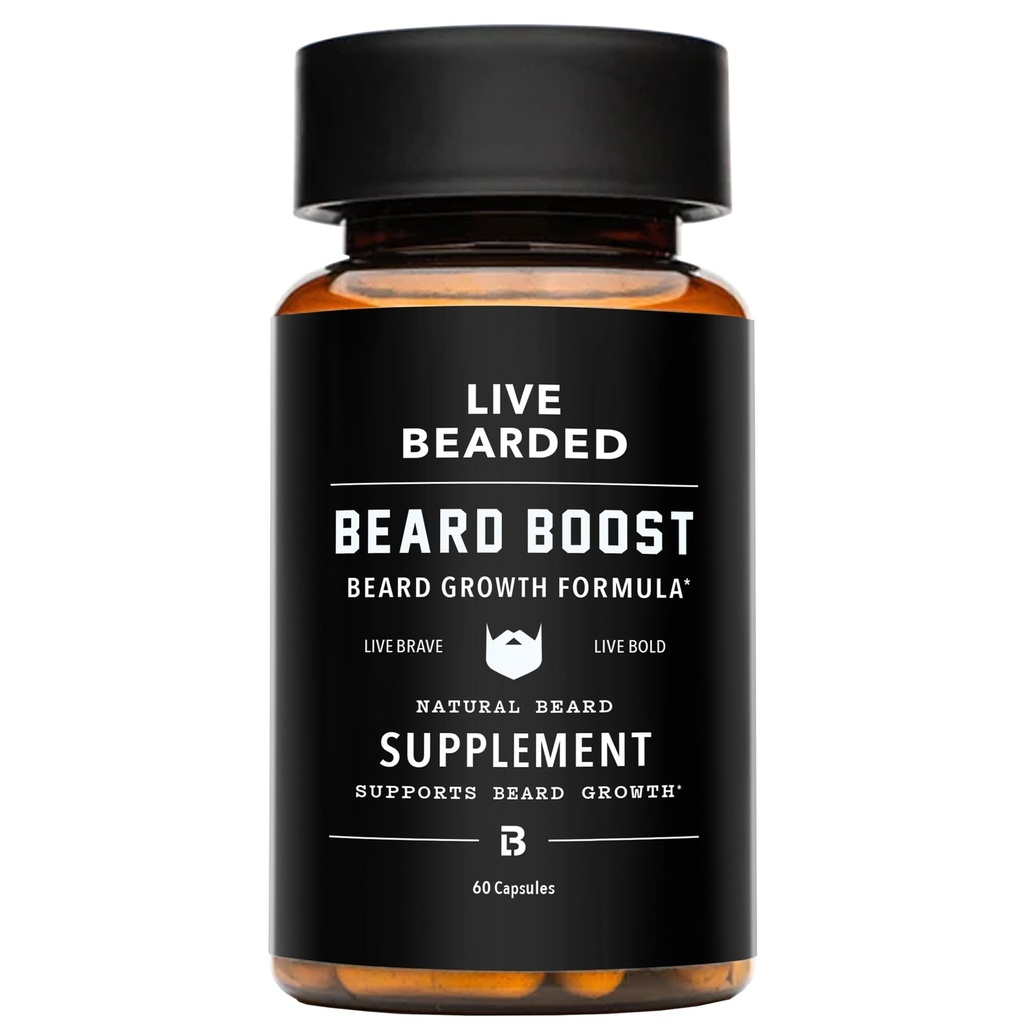 Žive brade boost - Brada rast vitamini za moške z Biotin, Collagen, Silica, Fo-Ti Root - Facial las rast za moške, Izdelano v ZDA 