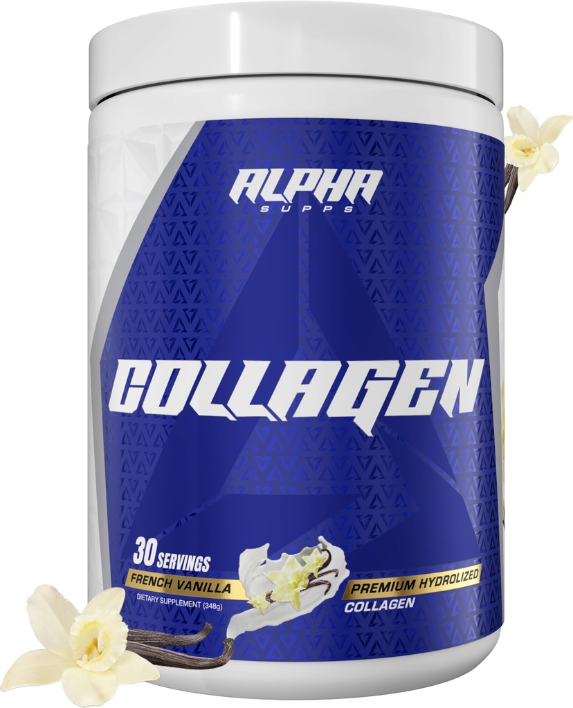 Alpha Supps Premium Hydrolyzed Kolagen Protein Powder - Kolagen Peptides dodatek za moške in ženske z digestivnimi encimi - 30 Servingov (francoska Vanilla)