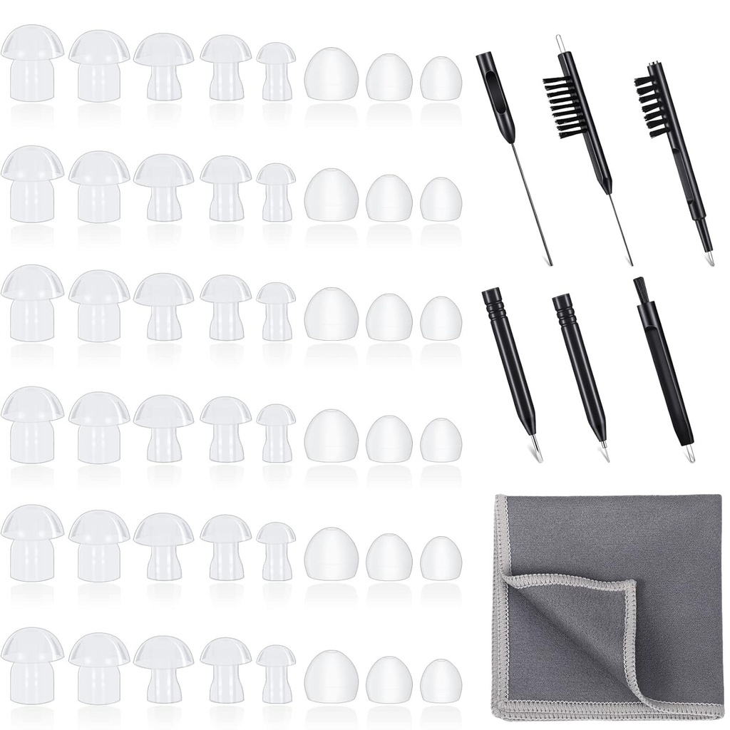 48 kosov Slušni aparat Nasveti Slušni aparat Domes Universal Domes for Earbud Nasvet Zamenjava, BTE pribor za ojačevalnik zvoka in 7 kosov Čistilno orodje z Velvet Bag