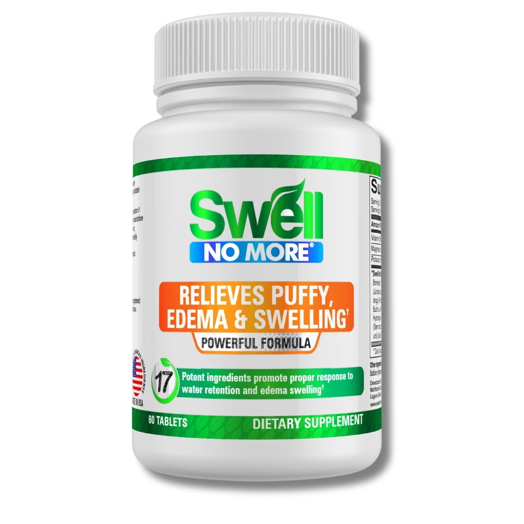 SwellNoVeč Natural Supplement zmanjša zadrževanje vode, napenjanje, Puffy oči, otekle noge, otekle noge, otekle nogavice in druge vrste Edema & Otekanje, hitro in seveda - 1 steklenica (1 mesec dobave)