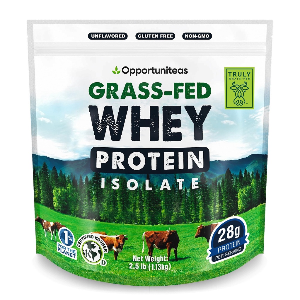 Opportuniteas Grass Fed Whey izolat Protein Powder - Nearomated 28g Protein Powder brez umetnih sladil, Hormone-free Krave, Non GSO - 2,5 lb