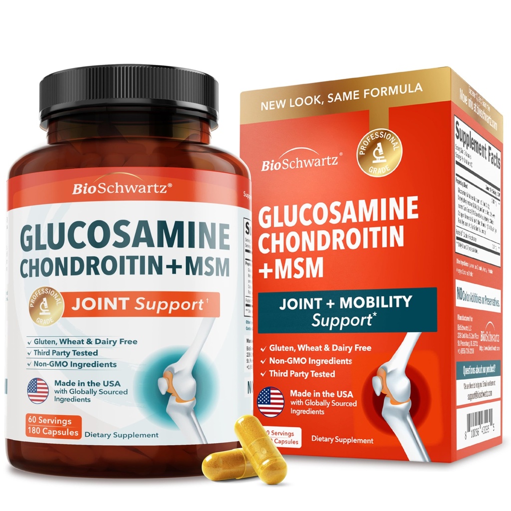 Glukozamin Chondroitin MSM dodatek za skupno podporo - kolagen peptidi, kurkuma in ingver, hialuronska kislina, glukozamin hondroitin sulfat za skupno udobje - Gluten brez, ne GSO, 180 Kapsule