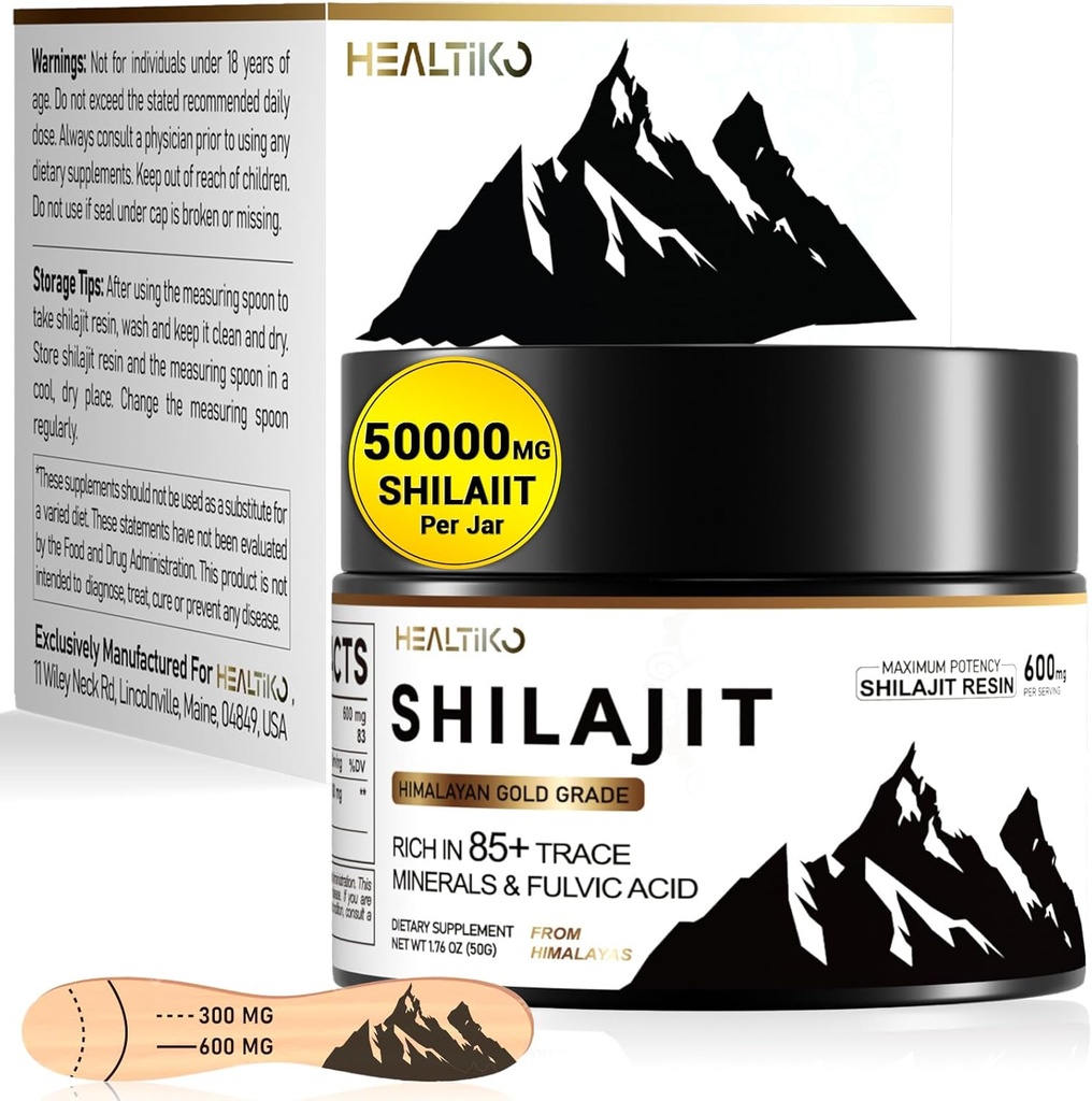 Shilajit Resin, himalajski Shilajit Organic - 600mg Potency Gold stopnje, Shilajit za moške in ženske z 85+ Trace Minerals & Fulvic Acid, za energijo, imuniteto in moč, 83 Serving (50g)