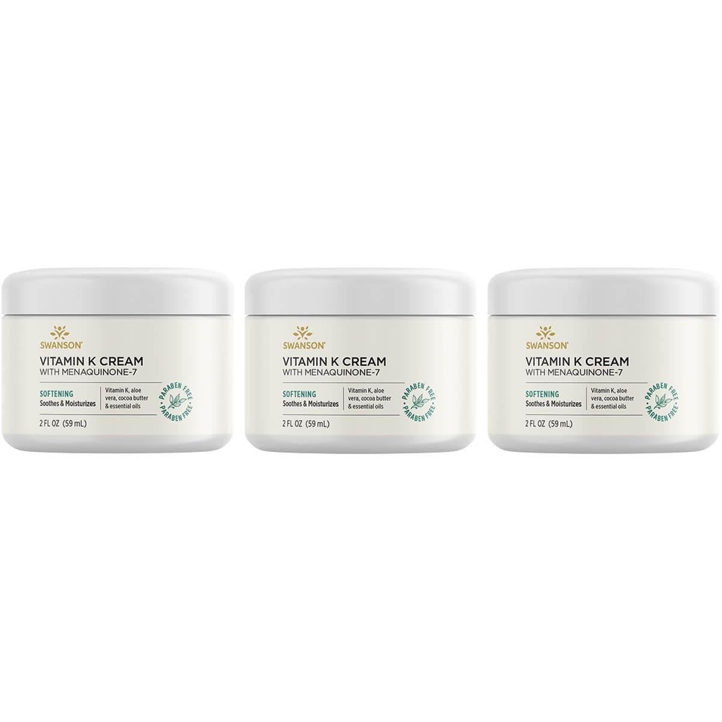 Swanson Vitamin K Cream z menakinon-7 - krema za oči, da bi pomagali zmanjšati videz temnih krogov pod očmi - Topična krema za pomoč Nourish in posvetliti kožo - (2 Fl Oz) (3 Pack)