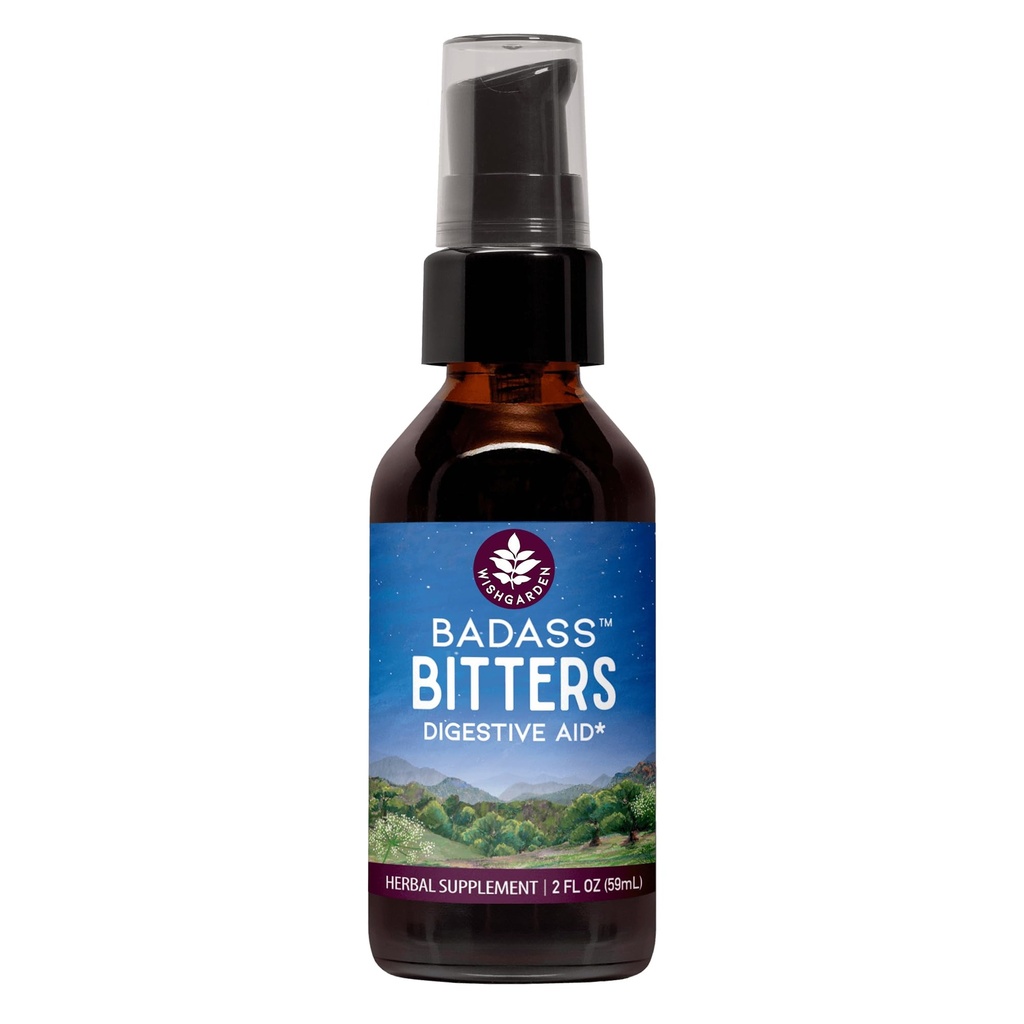 WishGarden Herbs Badass Bitters - vse-naravni prebavni Bitters Made with Gentian Root, Orange Peel & Fenugreek seme, Bitters for Digestion Stimulates Digestive Enzymes Funkcija, švedski Bitters, 2oz