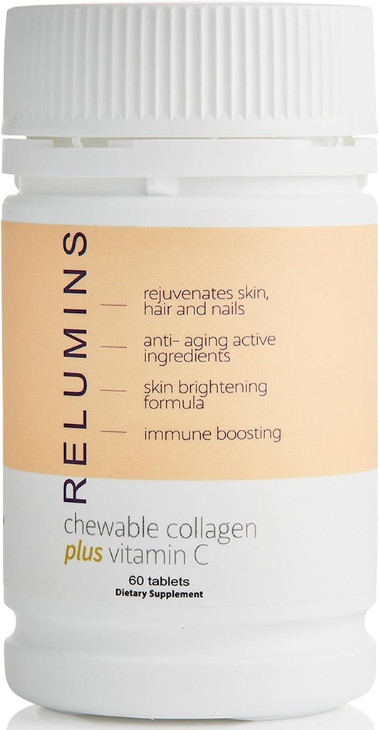 Relumini Kolagen dopolnila za ženske in moške Kolagen žvečljivi s Silk Peptide, Hyaluronska kislina, CoQ10, & Vitamin C & E - 60 Breskovo nabrekli kolagen dopolnilne tablete na steklenico