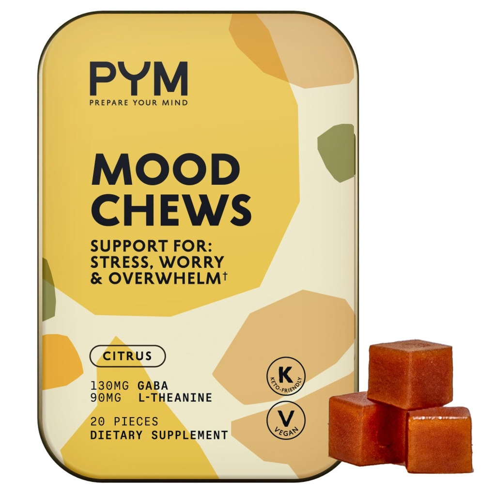 PYM Citrus Mood Chews Podpora za stres, skrbi in Overwhelm, 20 Count 