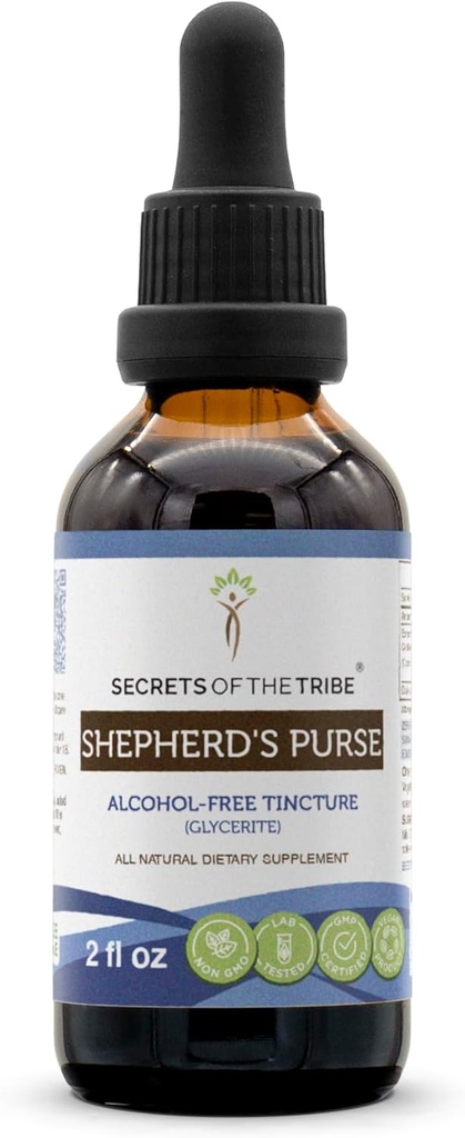 Skrivnosti Tribe Shepherd's Purse Alkohol-free Liquid Extract, Shepherd's Purse (Capsella Bursa-Pastoris) Suhi Herb (2 FL OZ)