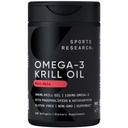 Sports Research Krill Oil Supplement with EPA & DHA Omega 3, Fosfolipids & Astaksantin iz Antarktike Krill - Najvišja koncentracija Krill olja za moške in ženske - 500mg, 120 kapsul Softgel
