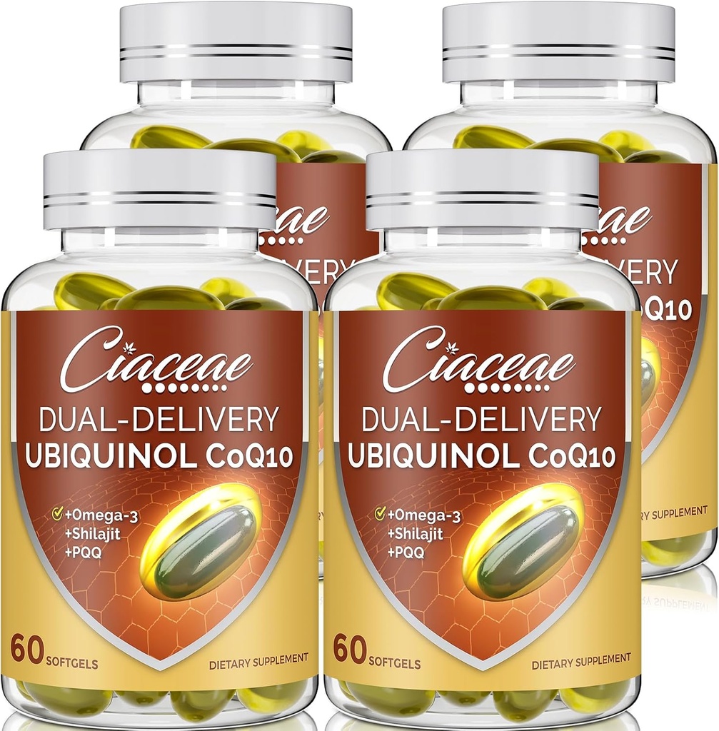 Ubiquinol CoQ10 600 MG Softgels with Omega-3 & Shilajit & PQQ, Advanced Dual-Delivery Coenzyme-Q10, Active CoQ10 Ubiquinol Supplement for Fertility, Antioxidant, Heart, Brain & Energy, 240 Servings