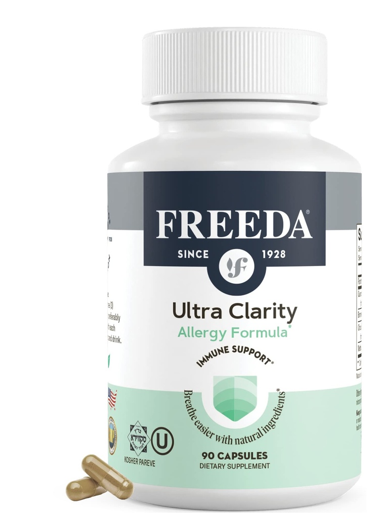 Formula FREEDA Natural Alergy s Quercetin, Bromelain & Nettle Leaf - Kosher Certified in Vegan - Podpira zdravo Sinus & Dihalna funkcija - Ne-Drowsy Imunska podpora za sezonsko wellness