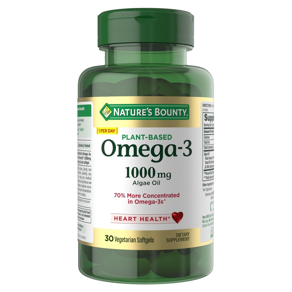 Narava Bounty Omega 3, rastlinsko-based Omega 3 Maščobne kisline dodatek, 520mg, Podpira zdravje celega telesa, vključno s srcem, kožo, skupno, 30 vegetarijanske softgels, ribje olje alternativa