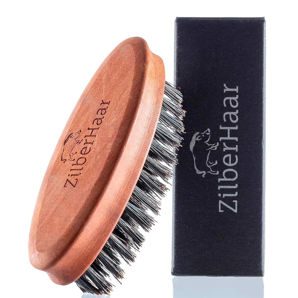 ZilberHaar žepne brčice in brade Brush - Stiff Boar Bristles mali čopič - Perfect bradd Grooming orodje - Relieves brade srbečica - Kratka in srednje - Made in Europe