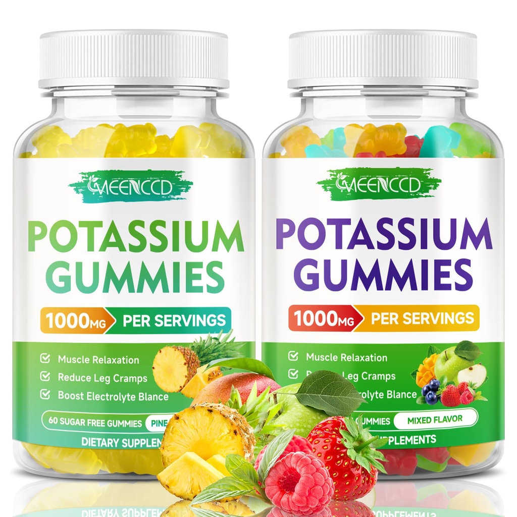 Kalijev citrat Gumijev 1000mg, Visoko moč Kalijev dodatek Gumijev za odrasle ženske in moške, Kalijev gumijevke podpora Leg Cramps & Muscle Health, Ananas & Mešana aroma sadja