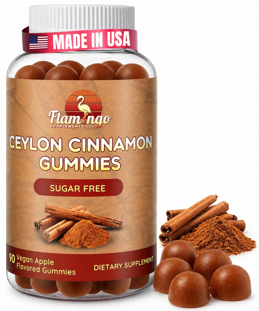 Cejlon brez sladkorja Cimet Gumies Sugar Regulation, Nevrozaščitno dopolnilo s kromom in Cimet Bark- alternativa Cinnamon kapsule - 90 žvečil