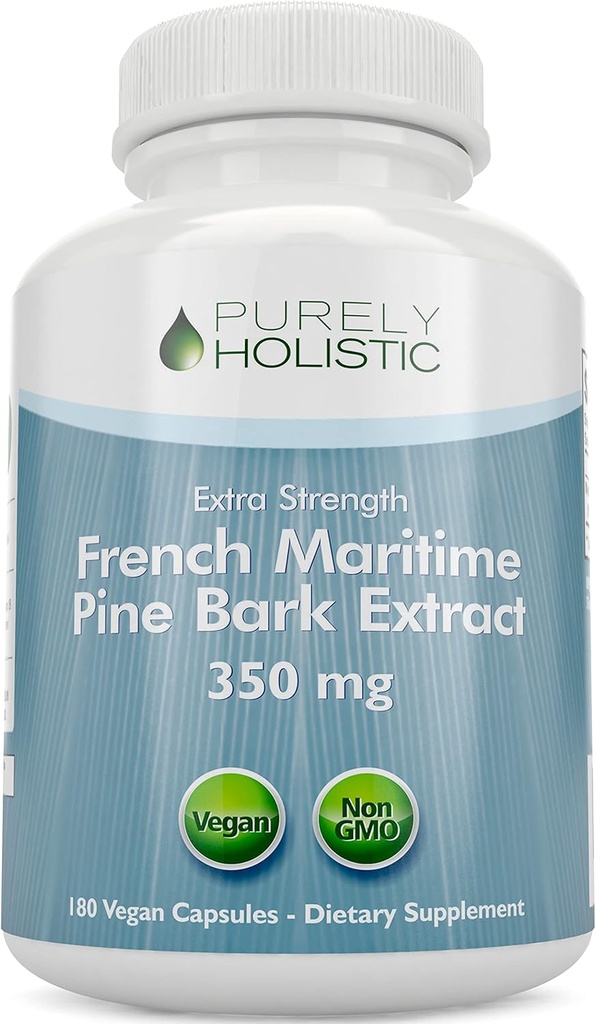 Čisto holistični Pine Bark Extract 350mg 180 Veganske kapsule 95% Proantocianidins - Francoski pomorski Pine Bark Extract - Ne GSO in pesticidi brez antioksidanta dodatek