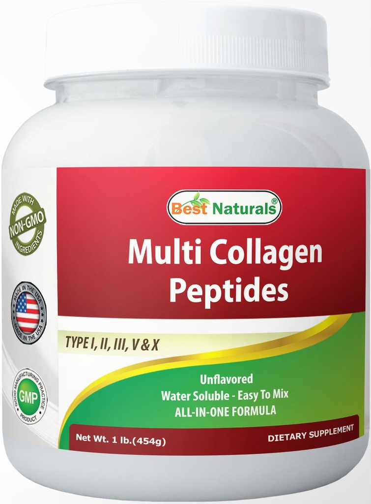 Najboljši naravni Kolagen Peptidi Beljakovine Tip I, II III, V & X Kolagen brez arome 1 Pound - Grass Fed & Pasture dvignjen - Topen v vodi - Enostaven za mešanje