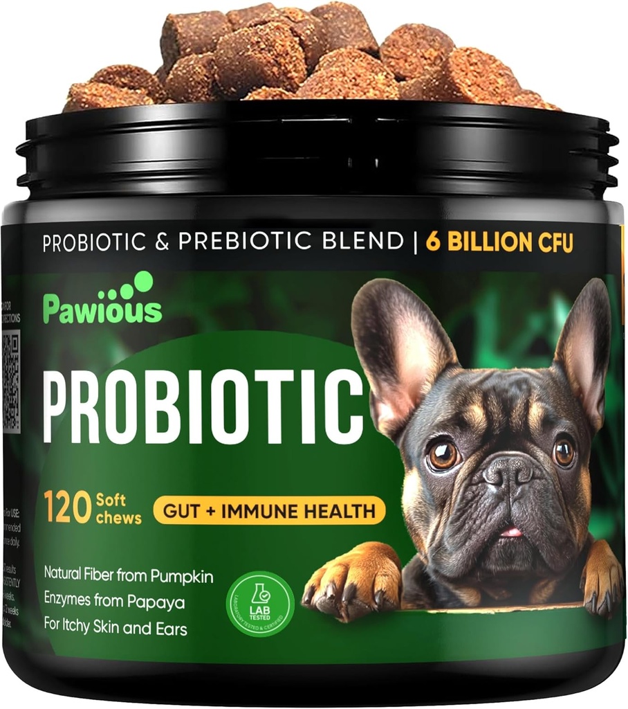 Probiotiki za pse - prebavni encimi Gut Flora, Prebavno zdravje, Imunski sistem - Driska Podpora, Srbeča koža, alergije - Buča, Laneno seme obrok, Papaja prašek - Probiotični žveči za pse