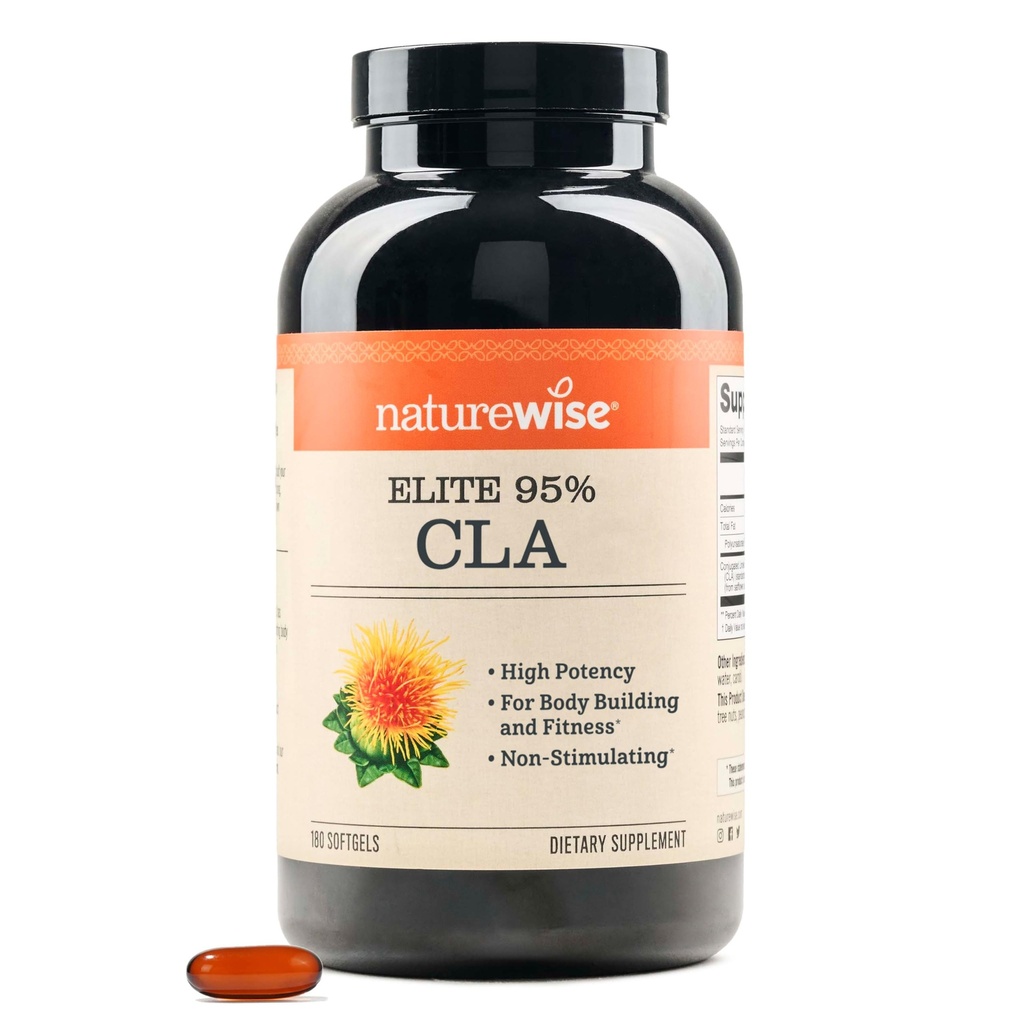 NatureWise CLA 1300 - 95% Aktivna konjugirana linolna kislina za ženske in moške, ne stimulativna, podpira cilje teže in ustreznosti - ne-GMO, Gluten brez - 180 Softgels[2-mesečna zaloga]