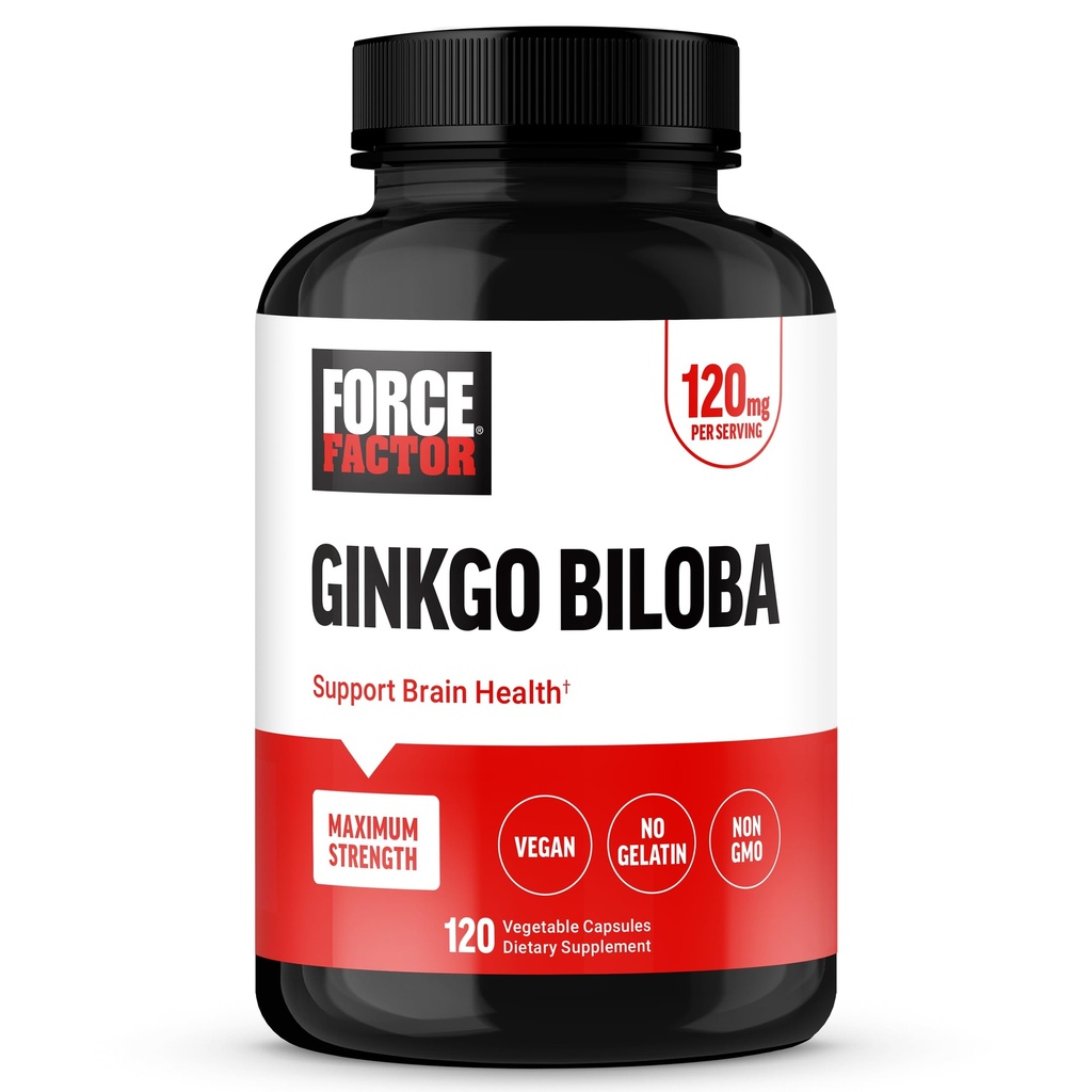 FORCE FACTOR Ginkgo Biloba 120mg, Brain Health dodatek za odrasle, Največja moč Ginko Brain podpora in kognitivni dodatek, Vegan, Ne-GMO, 120 Kapsule