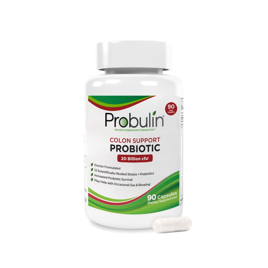 Probulinski Colon podpora Probiotic Supplement, Daily Gut, Digestive, in Imuno Health Probiotics Kapsule za moške in ženske, 20 milijard CFU, Vegan, 90 Count Steklenica