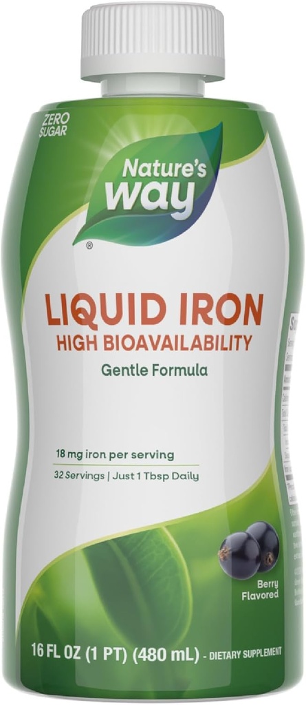 Tekoči likalnik po naravni poti, 100-odstotna dnevna vrednost, 18 mg železa kot ferski glicinat na obrok, brez dodanega sladkorja, jagodni aromi, 16 Fl Oz (Packaging May Vary)