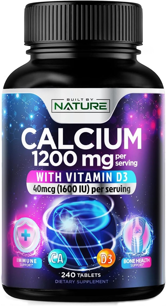Kalcij 1200 mg z vitaminom D3 za najboljšo absorpcijo - napredno podporo za kosti, 1200 mg kalcijev karbonat & 1600 i.e. vitamin D3, počasno sproščanje za imuno podporo, enostavno požiranje, 240 tablet