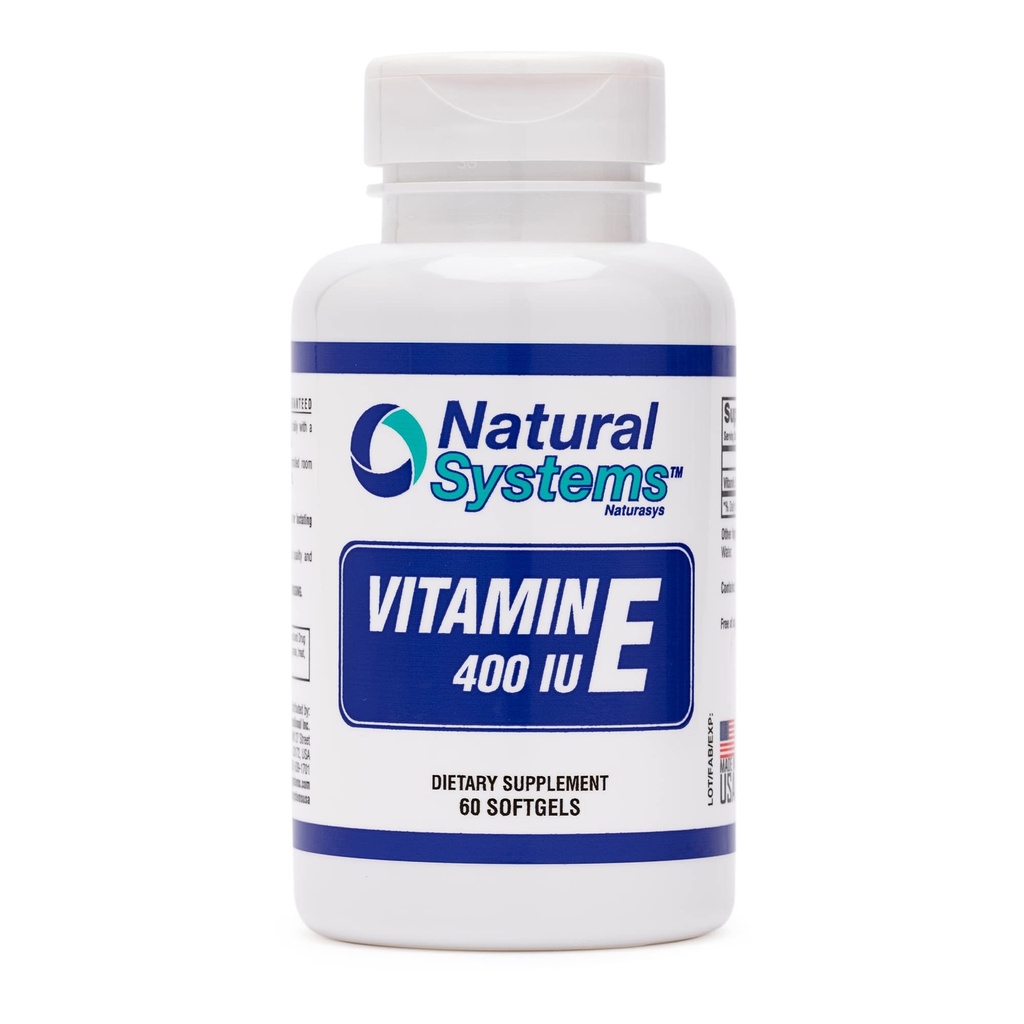 Vitamin E 60 Softgels 400 i.e. by Natural Systems - Vitamin E Dodatki Imunski sistem Podpora * - Vitamin E Mehkužci Nega kože - Naravni Vitamin E Ne-Sladkor, Neumetne arome ali konzervansi