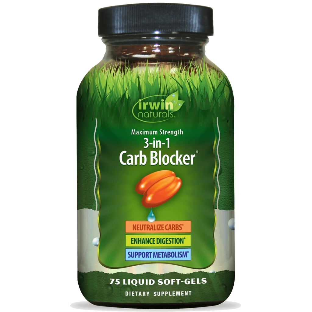 Irwin Naturals Največja moč 3- v-1 Carb bloker, Nevtralizirajte ogljikove hidrate in podporo Presnova, 75 Tekoči softgels, 2 pakiranje