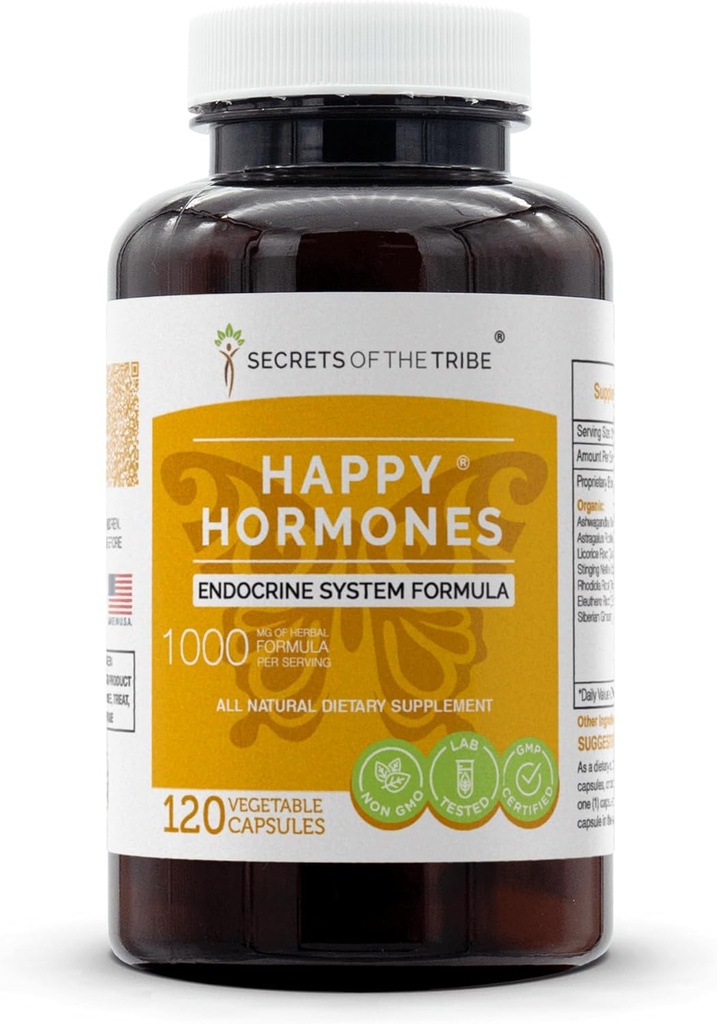 Skrivnosti Tribe - Happy Hormones, Endokrine System Formula, zeliščna dopolnilna mešanica (120 kapsul)
