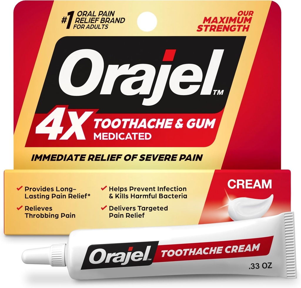 Orajel 4X za zobobol in gum bolečine: huda kremna cev 0.33oz- Iz ustne bolečine lajšanje blagovne znamke