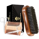 Sosoon boar ščetinasta bradlja za moške - pravokotna čopič, Comb, 2 Mustache škarje, potovalna vreča