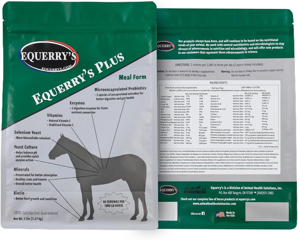 Equerry's Plus Horse Supplement - Okrepljena podpora s probiotiki za prebavljanje, vitamini in minerali - Made in USA - 5 lb