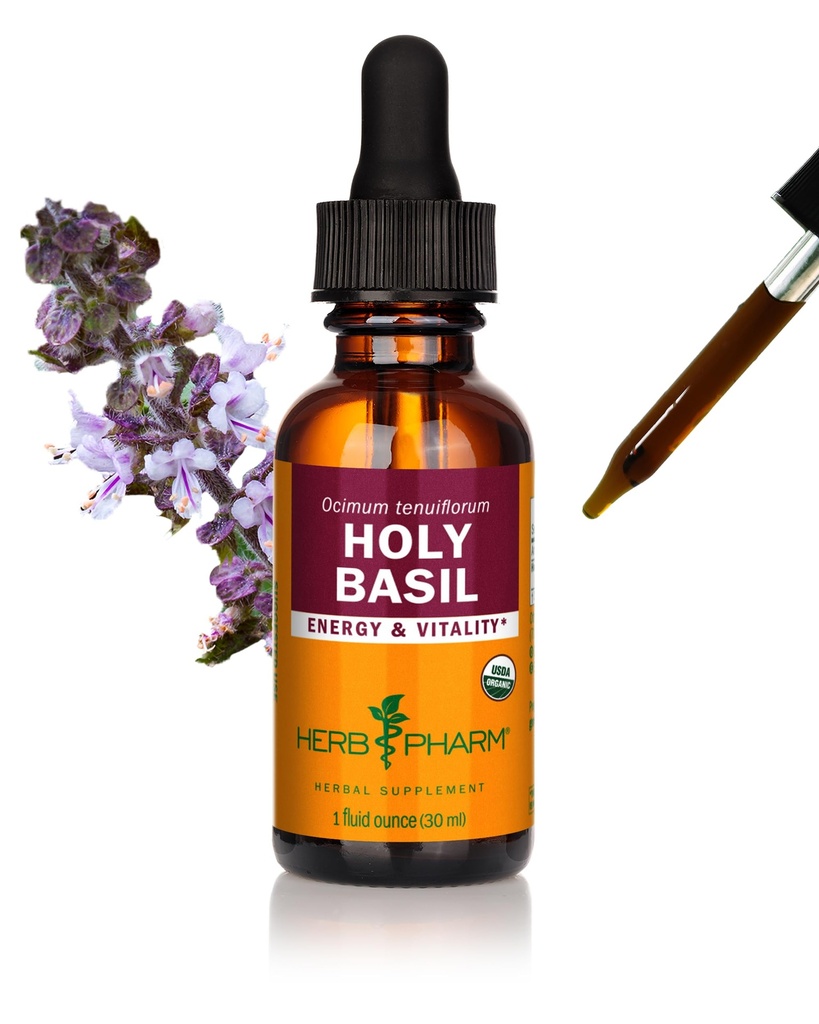 Herb Pharm Certified Organic Holy Basil (Tulsi) Izvleček za energijo in vitalnost, 1 Ounce (DBAS01)