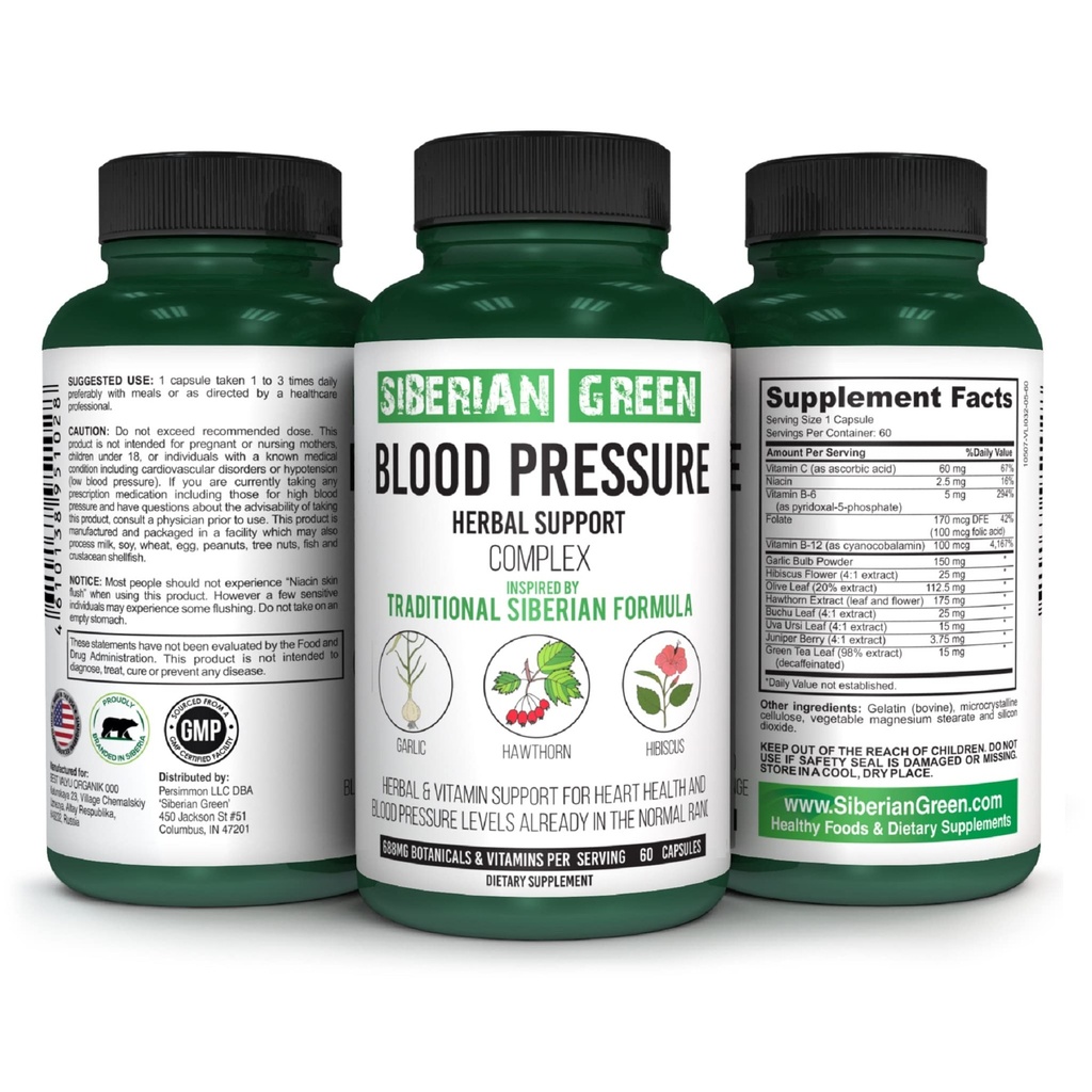 Sibirska zelena kri Cardio Tlak Herbal Podpora - Hawthorn, Hibiscus, Česen - 60 Kapsule - Tradicionalna sibirska Formula