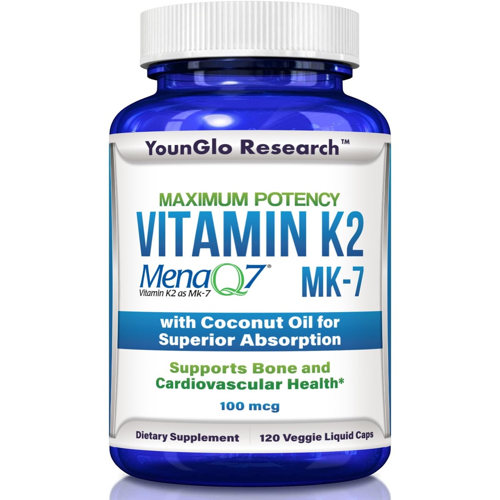 Vitamin K2 MK7 (MenaQ7) 100 μg w/kokosovo olje za superior Absorpcijo, prehransko dopolnilo, 120 veganskih tekočih kapsul za podporo moči in gostote kosti za odrasle ženske in moške