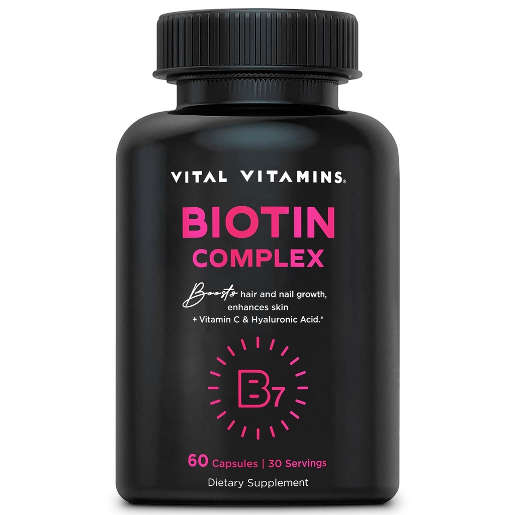 Vital Vitamini Biotin kompleksne tablete - s hialuronsko kislino, MSM, kolagen, & vitamin C - dodatek za lase, kožo, in nohti - 60 kapsul