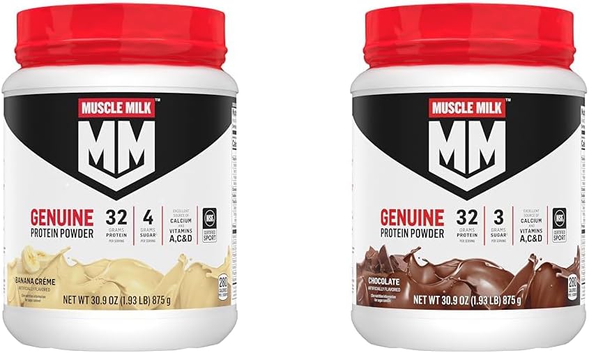 Mišično mleko Pristna beljakovina v prahu paket, banana Crème 1.93 Pounds 12 Servings 32g Beljakovine in čokolada 1.93 Pounds 12 Servings 32g Beljakovine