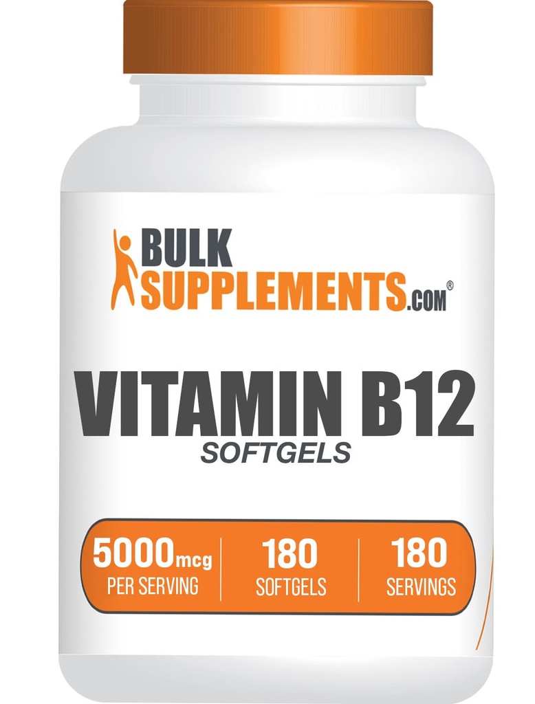 BulkSupplements.com Vitamin B12 5000 mcg Softgels - Cyanocobalamin, Vitamin B dopolnila, B12 Vitamini tablete - Gluten Free, 1 Vitamin B12 Softgel na strežbo, 180-dnevno oskrbo, 180 Softgels