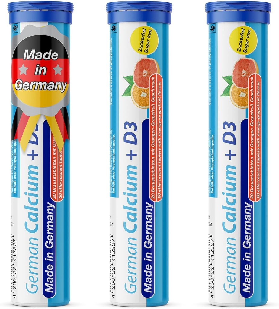 Nemška Kalcij + vitamin D Drink Šumeče tablete 60 Serving Orange- Grapefay Flavour - 500 mg Kalcij, 2,5 μg Vitamin D3 - T&D Pharma – Izdelano v Nemčiji