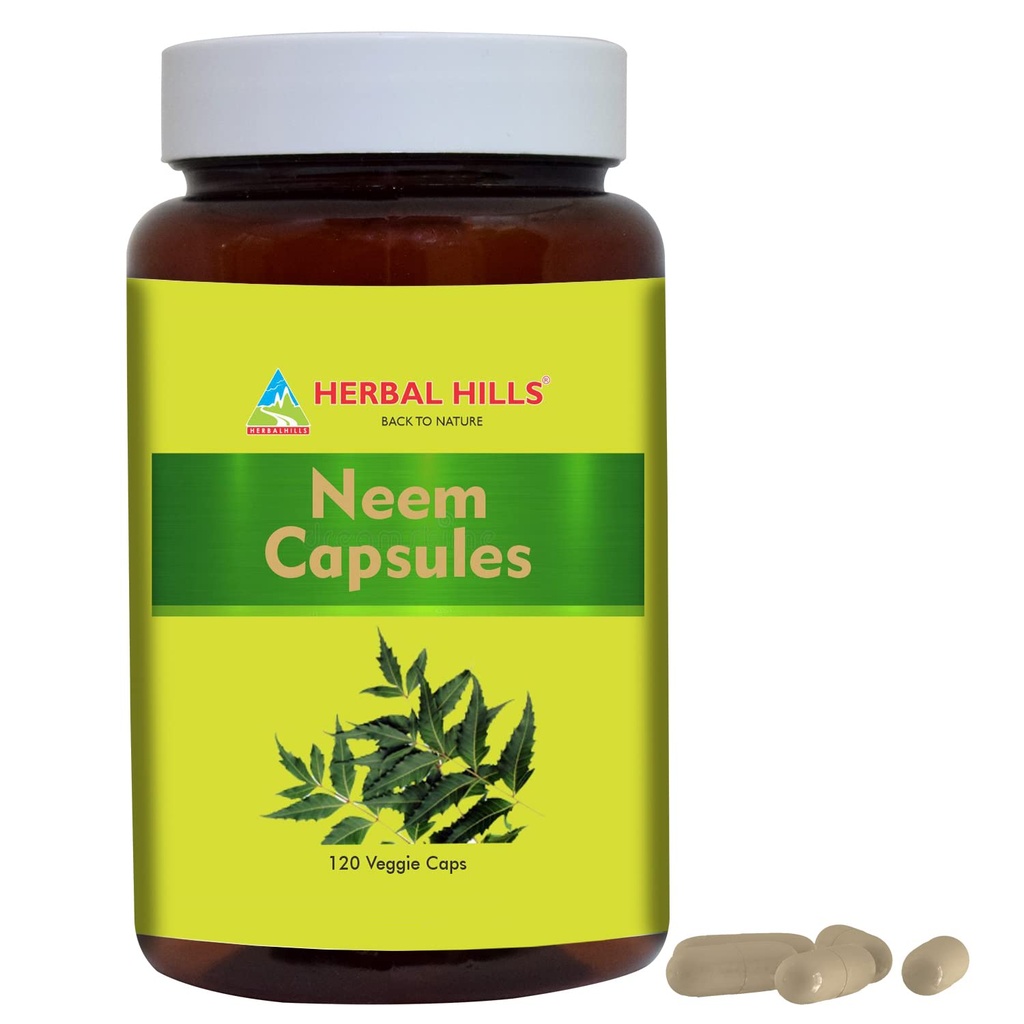 HERBAL HILLS Neem kapsule 120 Vegie kapsule Neem Leaf Azadirachta Indica 700 mg prašek in ekstrakt mešanica v kapsuli