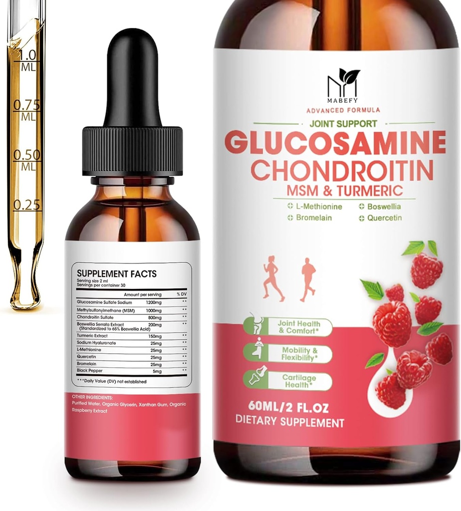 Glukozamin Chondroitin MSM tekoče kapljice-w/ kurkuma Boswellia Quercetin Bromelain-Vegan, antioksidant podpora za nazaj,Knee,Roke-Skupna podpora Dopolnilo podpira zdrave sklepe, mobilnost in kartilaža