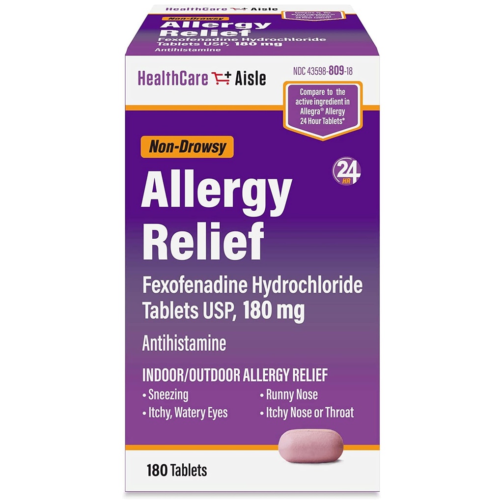 HealthCareAisle Alergija Relief - Fexofenadin Hidroklorid tablete USP, 180 mg - 180 tablet - Alergija Medication, Non-Drowsy 24-Hour Relief