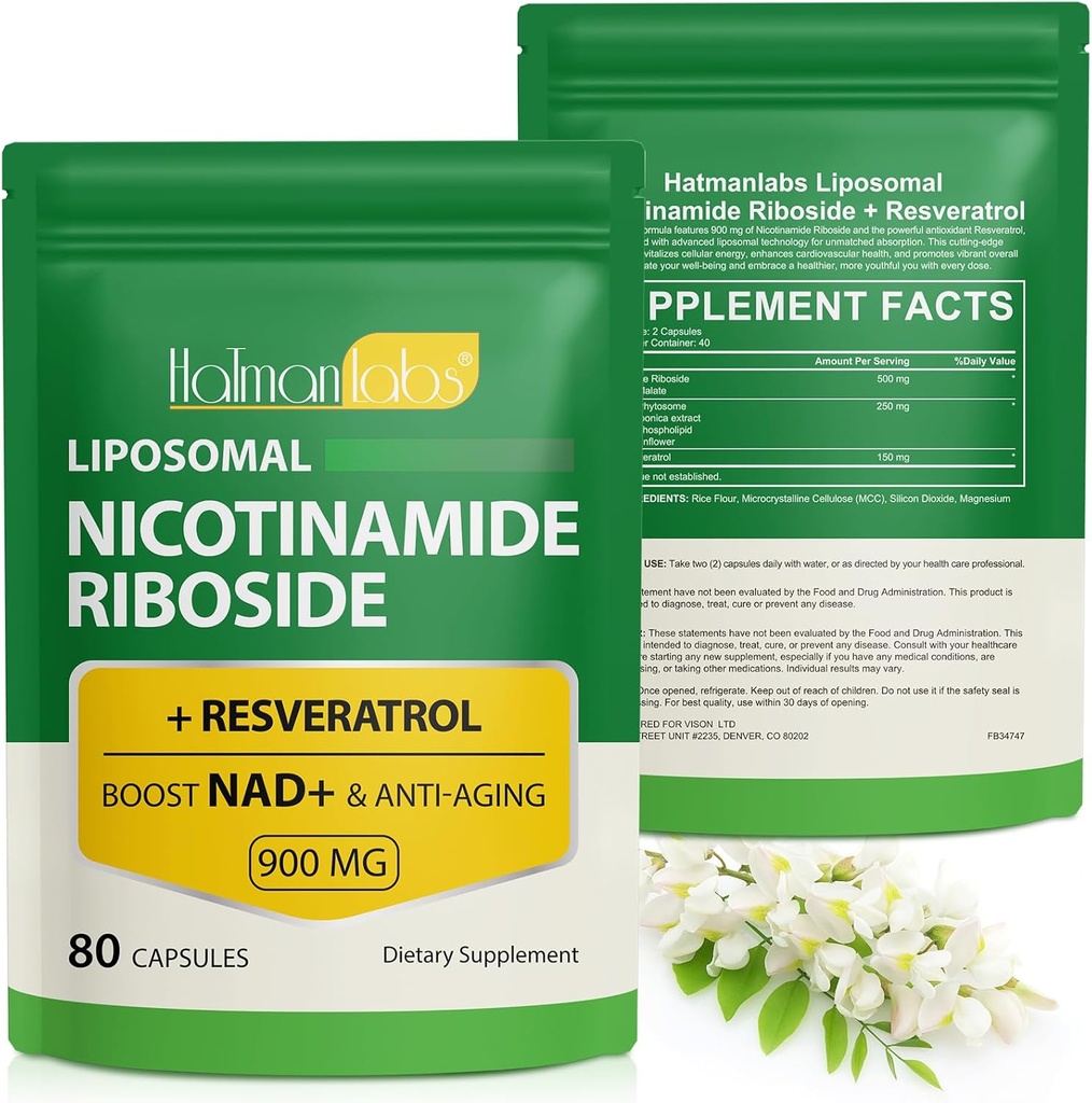 Dodatek NAD, liposomski NAD+ Dodatek z nikotinamidom Riboside Resveratrol podporo celično zdravje, Stamina & zdravo staranje - 80 kapsul