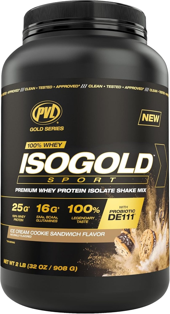 Zlata serija PVL - 100% Whey ISOGOLD Sport - Premium Whey Protein Isolate Shake Mix - 2 LB - Ice Cream Cookie Sandwich